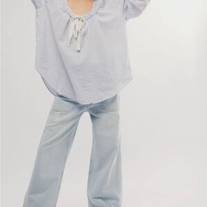 Free People Light Blue Gauze Peasant Tunic Top